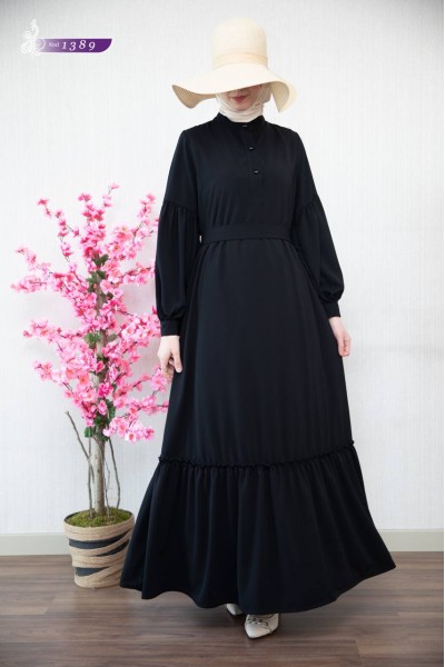 1389 Sade Düz Model Elbise - Siyah  