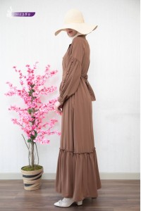 1389 Sade Düz Model Elbise - Açık Taba  