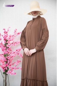 1389 Sade Düz Model Elbise - Açık Taba  
