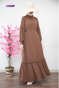 1389 Sade Düz Model Elbise - Açık Taba  