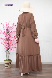 1389 Sade Düz Model Elbise - Açık Taba  