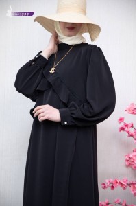 1399 Asimetrik Detaylı Elbise - Siyah 
