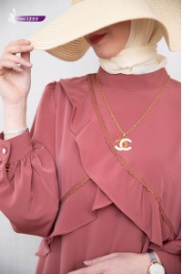 1399 Asimetrik Detaylı Elbise - Pembe 