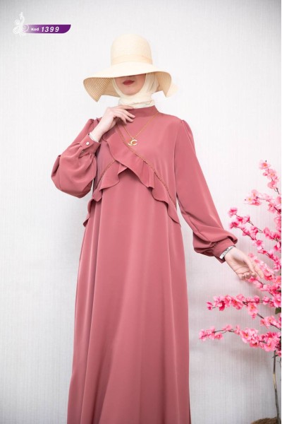 1399 Asimetrik Detaylı Elbise - Pembe  