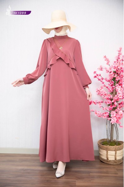 1399 Asimetrik Detaylı Elbise - Pembe 