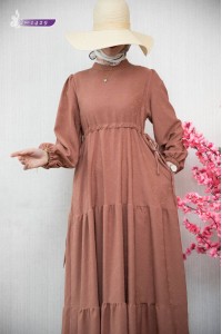 1429 Kendinden desenli Elbise - Açik Taba 