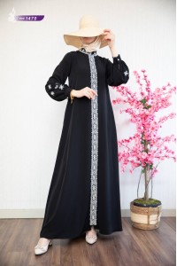 1470 İşleme Detaylı Ferace - Siyah 