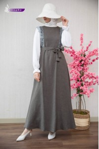 1480 Salopet Görünümlü Elbise - Füme 