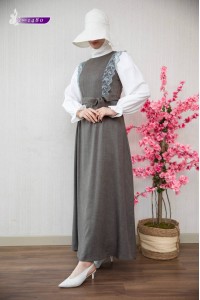 1480 Salopet Görünümlü Elbise - Füme 