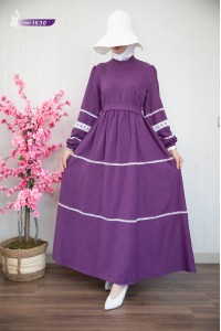 1530 Güpürlü Elbise - Mürdüm 