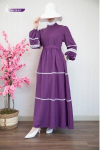 1530 Güpürlü Elbise - Mürdüm 