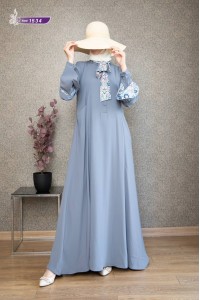 1534 Fular Detaylı Elbise - Gri 
