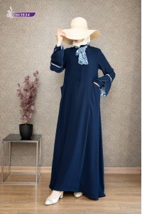 1534 Fular Detaylı Elbise - Lacivert 