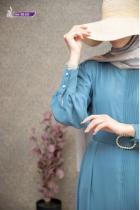 1545 Pilise Detaylı Elbise - Buz Mavisi  