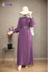 1545 Pilise Detaylı Elbise - Mürdüm 