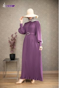 1545 Pilise Detaylı Elbise - Mürdüm 