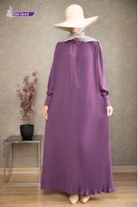 1545 Pilise Detaylı Elbise - Mürdüm 