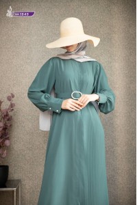1545 Pilise Detaylı Elbise - Mint Yeşili  