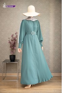 1545 Pilise Detaylı Elbise - Mint Yeşili  