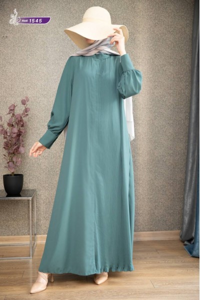 1545 Pilise Detaylı Elbise - Mint Yeşili  