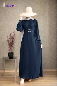1545 Pilise Detaylı Elbise - Lacivert 