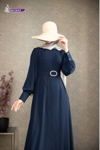 1545 Pilise Detaylı Elbise - Lacivert 