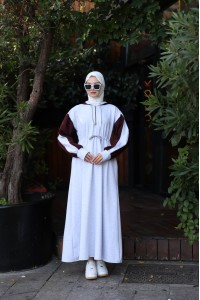 1565  Kapişon Detaylı Elbise - Bordo & Gri