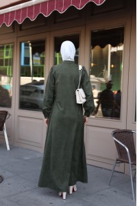1569 Güpür Detaylı Elbise - Haki