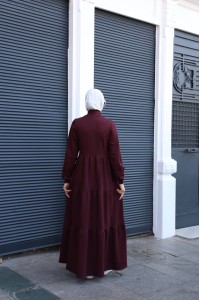 1573 Fermuar Detaylı Elbise - Bordo 