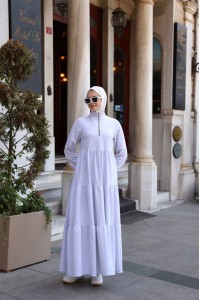 1573 Fermuar Detaylı Elbise - Gri 