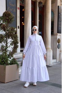 1573 Fermuar Detaylı Elbise - Gri 