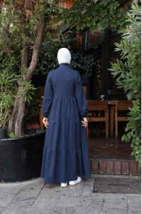 1573 Fermuar Detaylı Elbise - Lacivert 