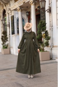 1581 Fermuar Detaylı Elbise - Haki 