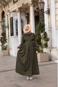 1581 Fermuar Detaylı Elbise - Haki 