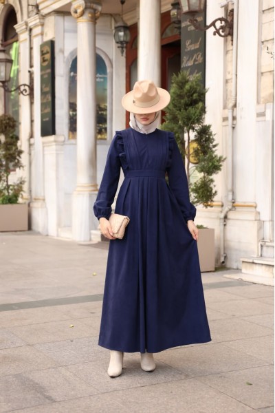 1581 Fermuar Detaylı Elbise - Lacivert  