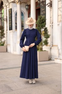 1581 Fermuar Detaylı Elbise - Lacivert 