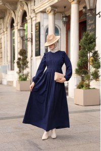 1581 Fermuar Detaylı Elbise - Lacivert 