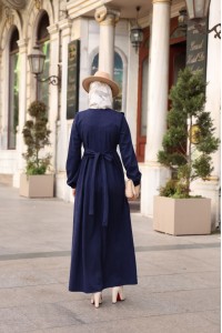 1581 Fermuar Detaylı Elbise - Lacivert 