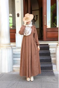 1581 Fermuar Detaylı Elbise - Taba 