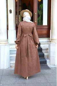 1581 Fermuar Detaylı Elbise - Taba 