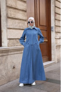 1586 Çıtçıtlı Kot Elbise - Açık Kot 