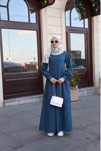 1596 Düğme Detaylı Elbise - petrol 