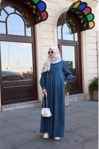 1596 Düğme Detaylı Elbise - petrol 