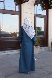 1596 Düğme Detaylı Elbise - petrol 