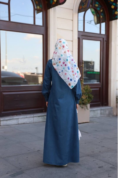 1596 Düğme Detaylı Elbise - Petrol  