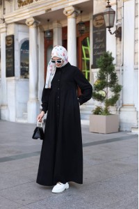 1596 Düğme Detaylı Elbise - Siyah 
