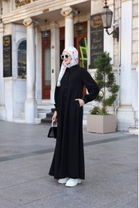 1596 Düğme Detaylı Elbise - Siyah 