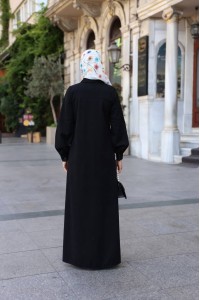 1596 Düğme Detaylı Elbise - Siyah 