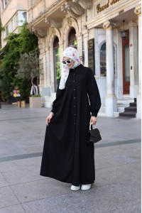 1596 Düğme Detaylı Elbise - Siyah 