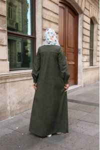 1596 Düğme Detaylı Elbise - Haki 